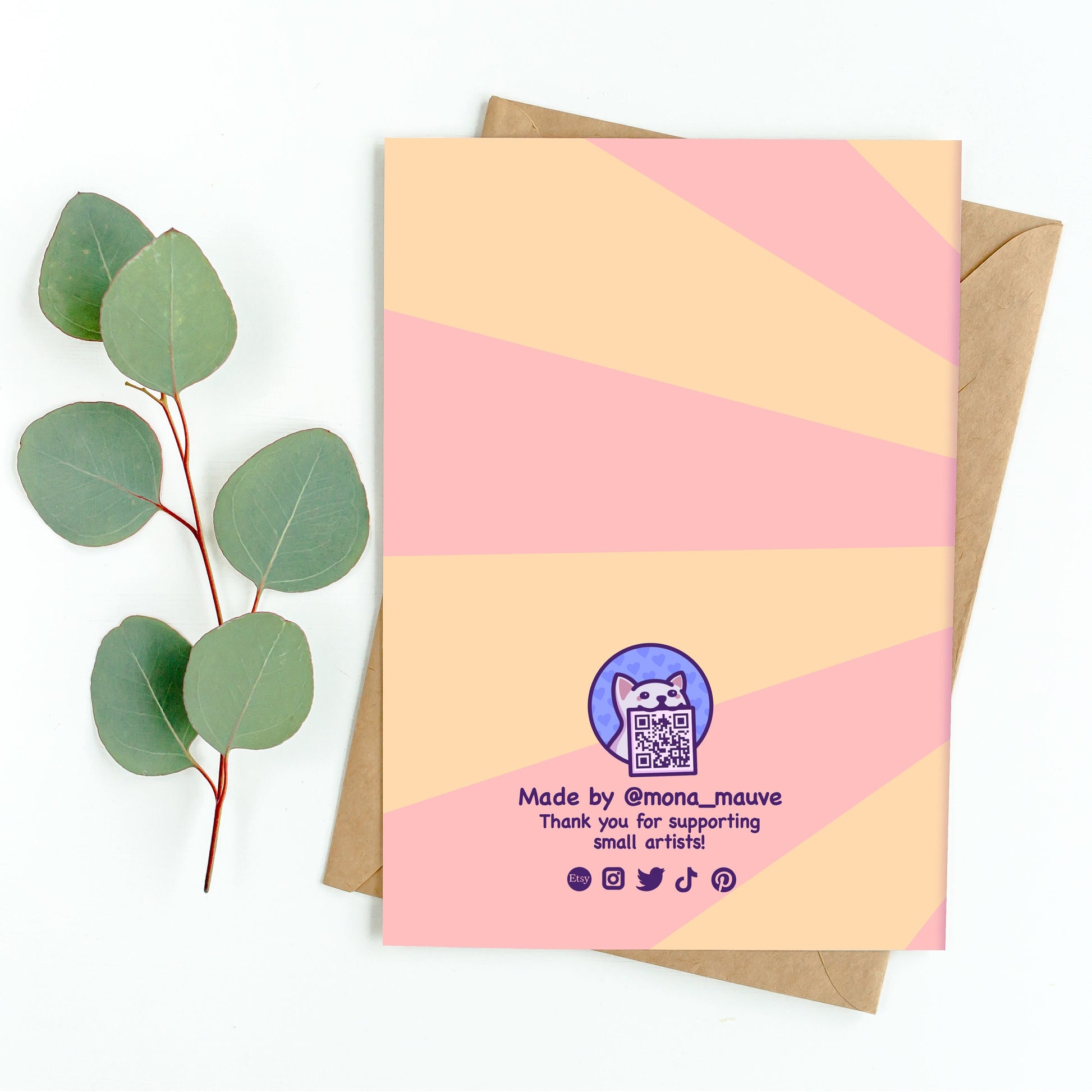 The back of the card. It reads: "Made by Mona Mauve. Thank you for supporting small artists!"