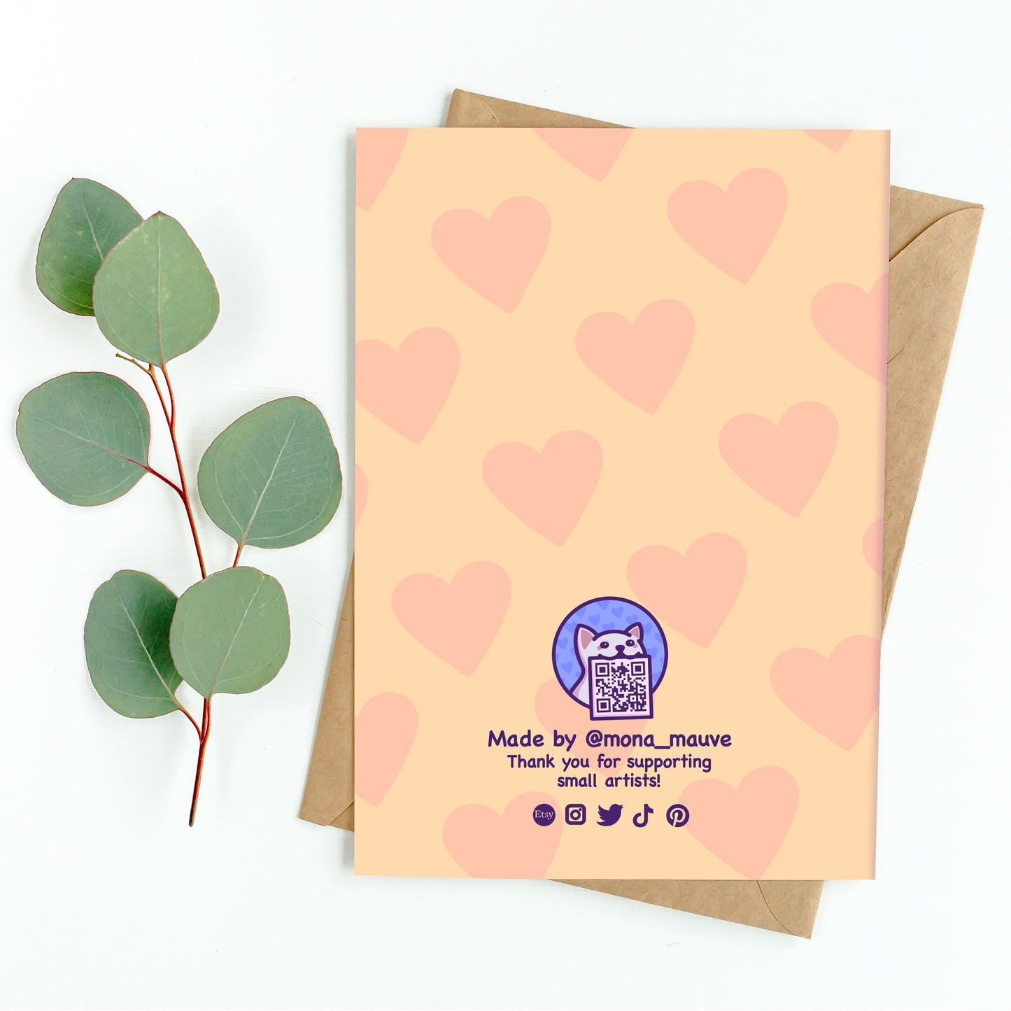 The back of the card. It reads: "Made by Mona Mauve. Thank you for supporting small artists!"