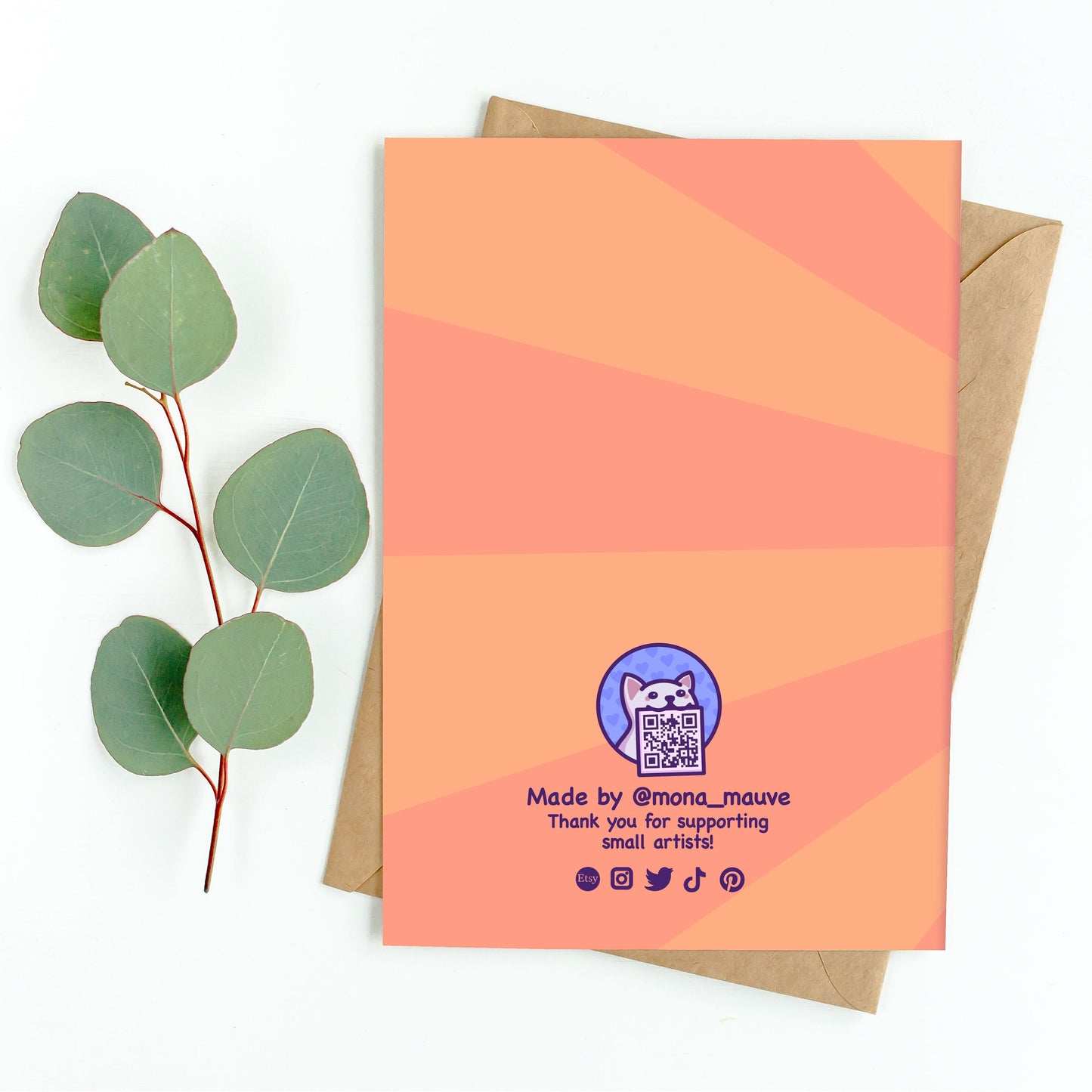 The back of the card. It reads: "Made by Mona Mauve. Thank you for supporting small artists!"