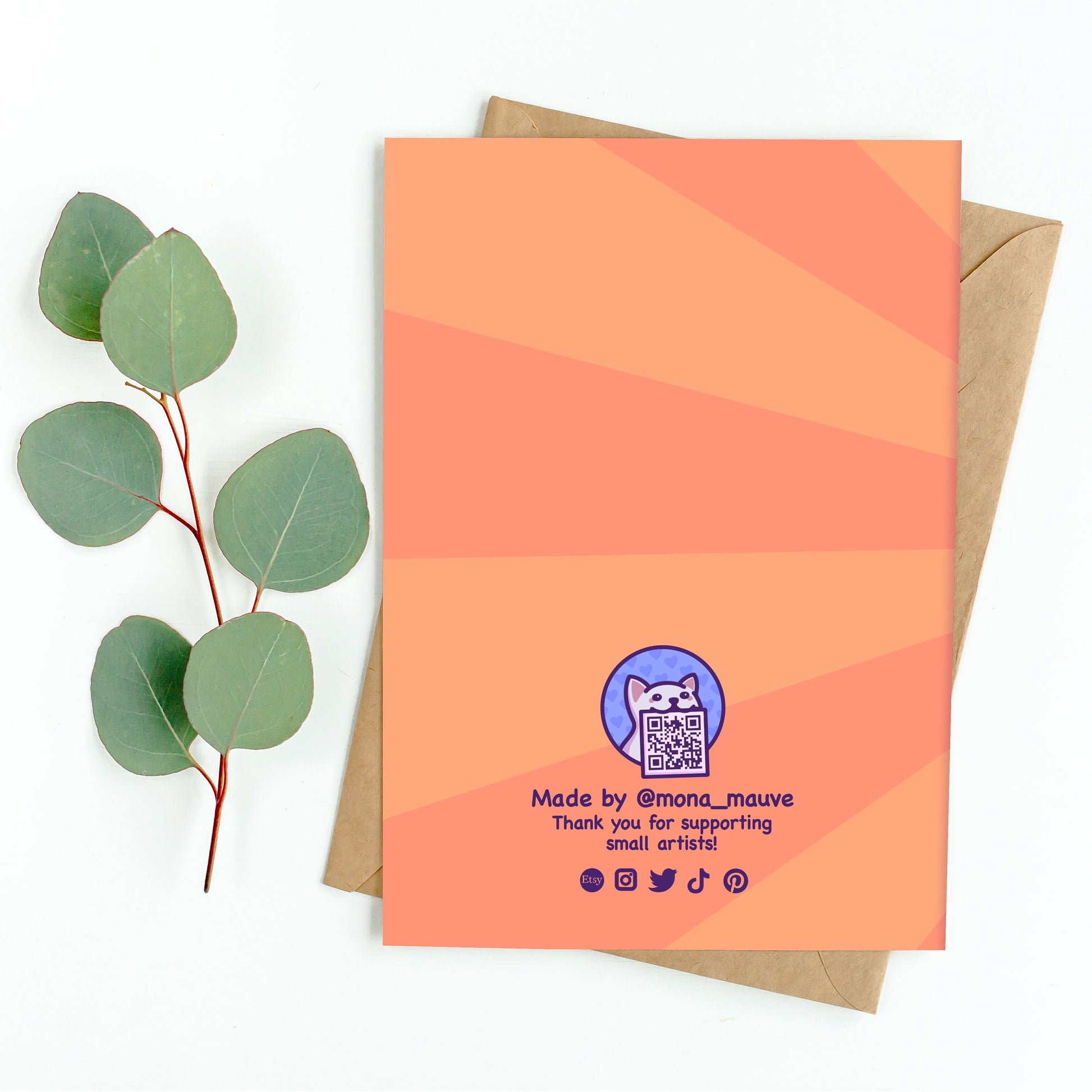 The back of the card. It reads: "Made by Mona Mauve. Thank you for supporting small artists!"
