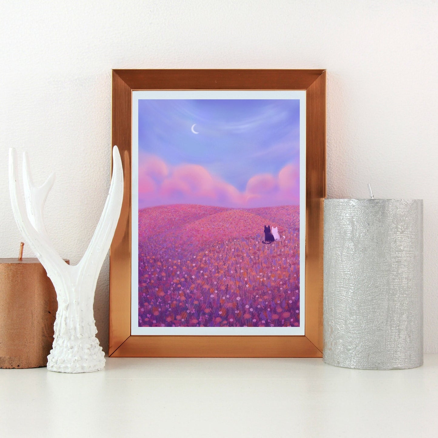 Small Cute Cat Art Print | Flowers & Nature Landscape Poster