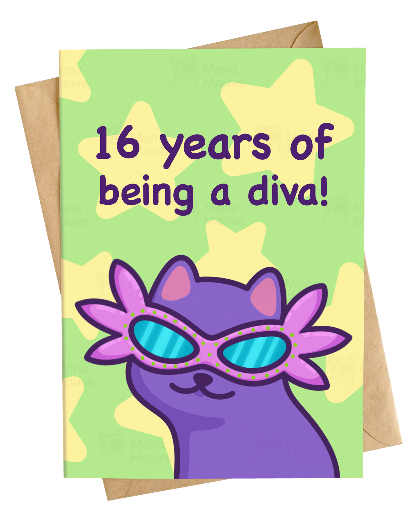 Funny 16th Birthday Card | 16 Years of Being a Diva | Custom Age Cat Card
