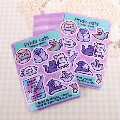 LGBTQ+ Pride Cats Sticker Sheet | 10 Cute Vinyl Waterproof Stickers