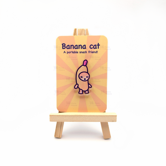 Banana Cat Pin | Snack Cats Collection | 40mm Acrylic Badge Butterfly Clutch