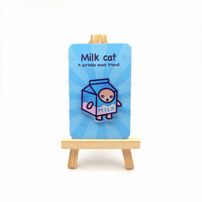 Milk Cat Pin | Snack Cats Collection | 40mm Acrylic Badge Butterfly Clutch