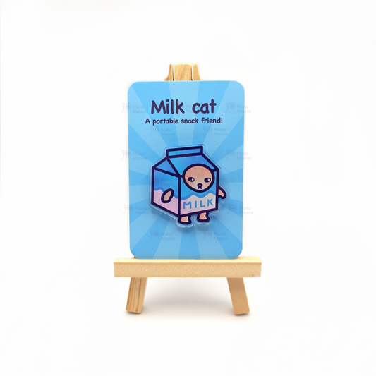 Milk Cat Pin | Snack Cats Collection | 40mm Acrylic Badge Butterfly Clutch