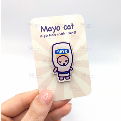 Mayo Cat Pin | Snack Cats Collection | 40mm Acrylic Badge Butterfly Clutch