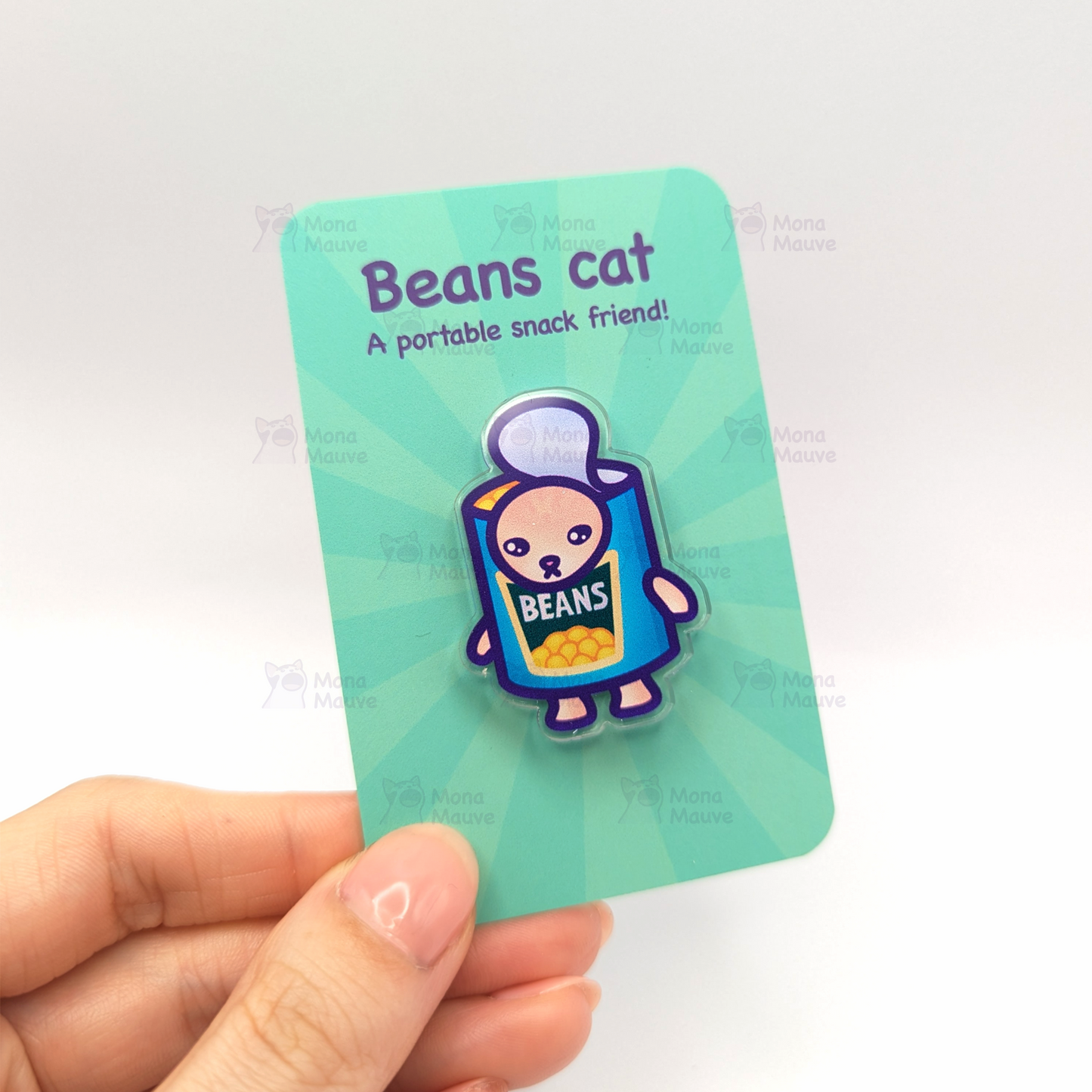 Beans Cat Pin | Snack Cats Collection | 40mm Acrylic Badge Butterfly Clutch