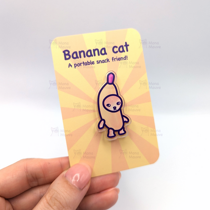 Banana Cat Pin | Snack Cats Collection | 40mm Acrylic Badge Butterfly Clutch