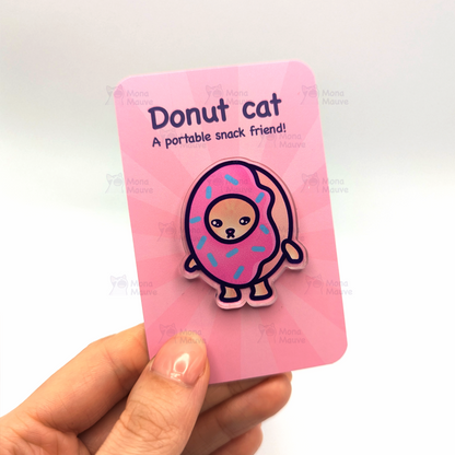Donut Cat Pin | Snack Cats Collection | 40mm Acrylic Badge Butterfly Clutch
