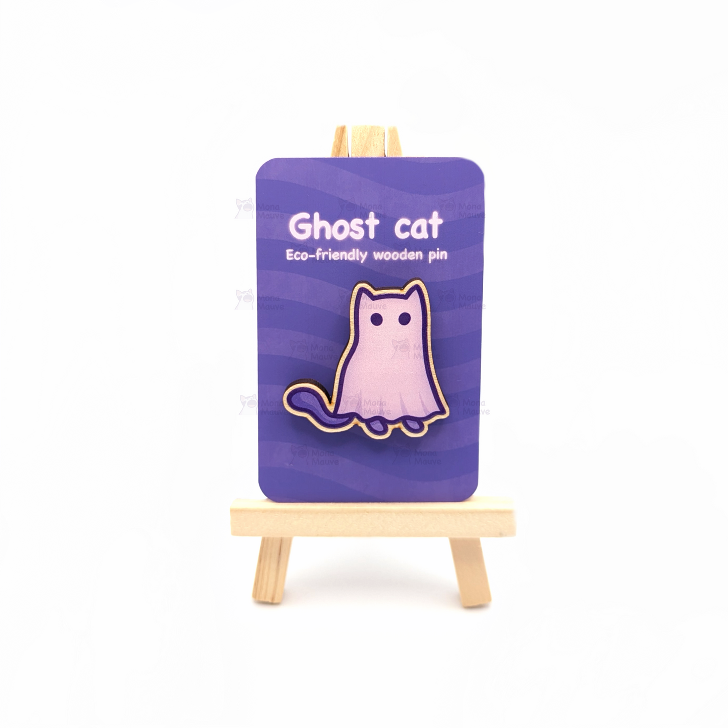 Ghost Cat Pin Badge | Cute Halloween Wooden Pin