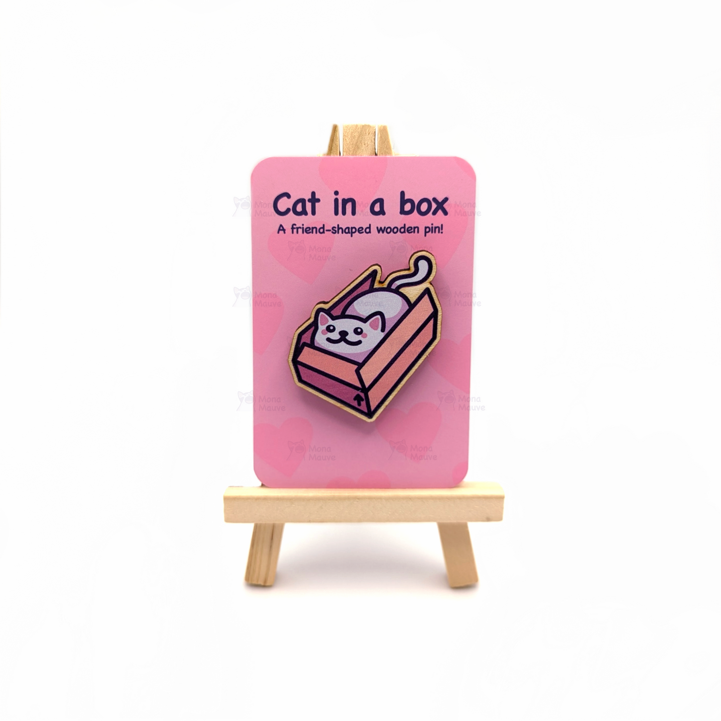 Cat in a Box Pin Badge | Cute Cat Wooden Pin