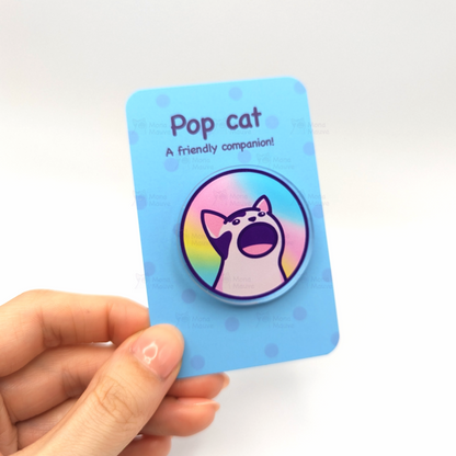 Pop Cat Meme Acrylic Pin | 40mm Acrylic Badge with Butterfly Clutch