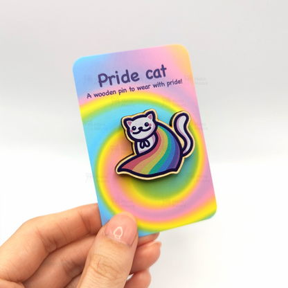 LGBTQ+ Pride Kitten Badge | Cute Cat Wooden Pin