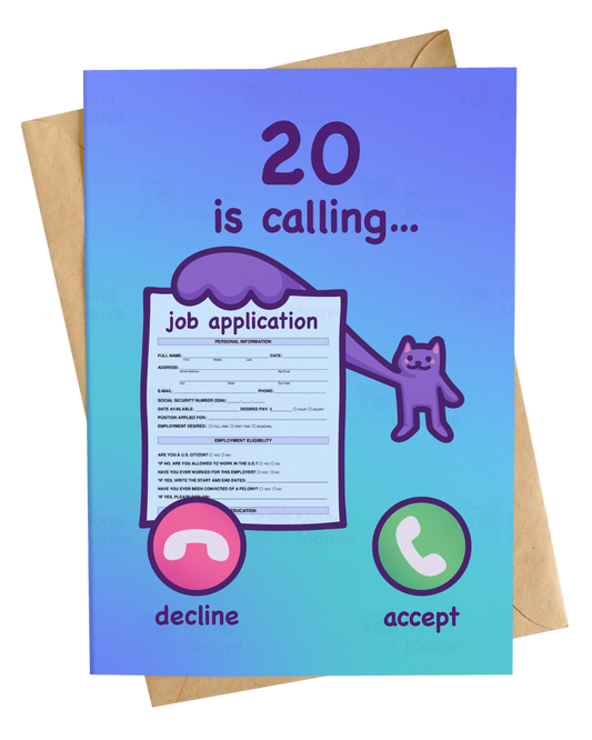 Funny 20th Birthday Card | 20 Is Calling | Custom Age Cat Meme Card