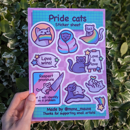 LGBTQ+ Pride Cats Sticker Sheet | 10 Cute Vinyl Waterproof Stickers