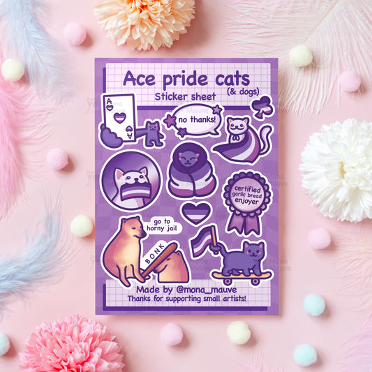 Ace Pride Cats Sticker Sheet | 10 Cute Vinyl Waterproof Stickers