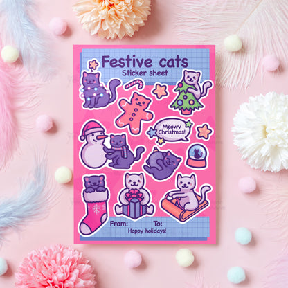 Christmas Sticker Sheet | Festive Cats | 13 Cute Stickers