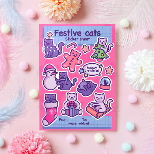 Christmas Sticker Sheet | Festive Cats | 13 Cute Stickers