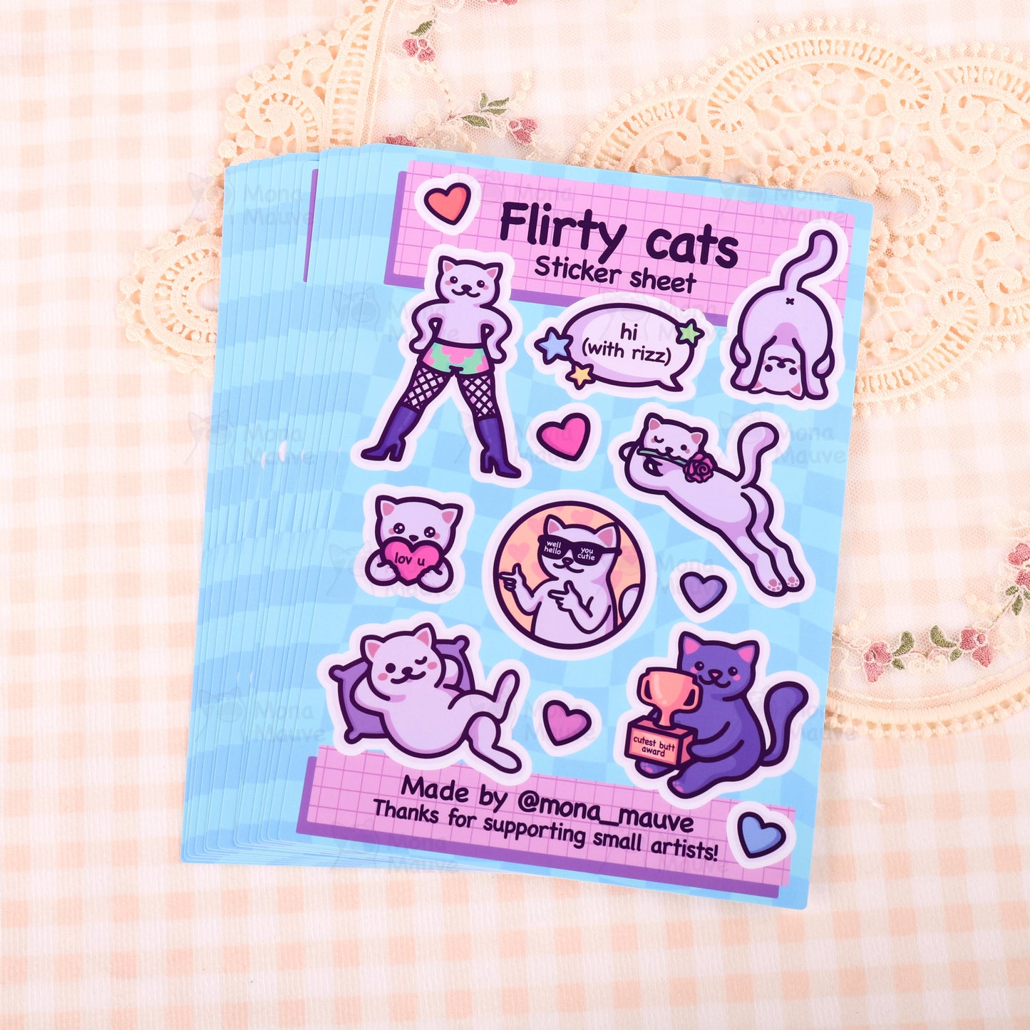 Flirty Cats Sticker Sheet | 13 Cute & Funny Vinyl Stickers