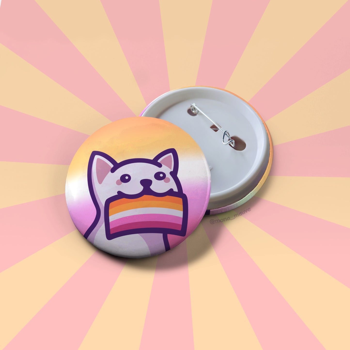 Lesbian Pride Button Badge | Cute Cat Holding a Lesbian Pride Flag