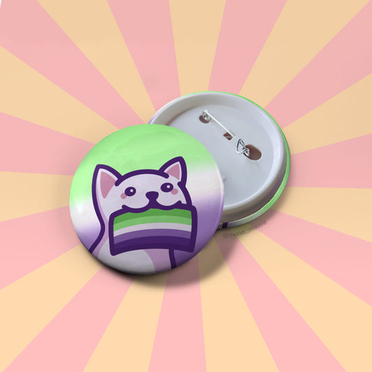 Aromantic Pride Button Badge | Cute Cat Holding an Aro Pride Flag | LGBTQ+ Pride