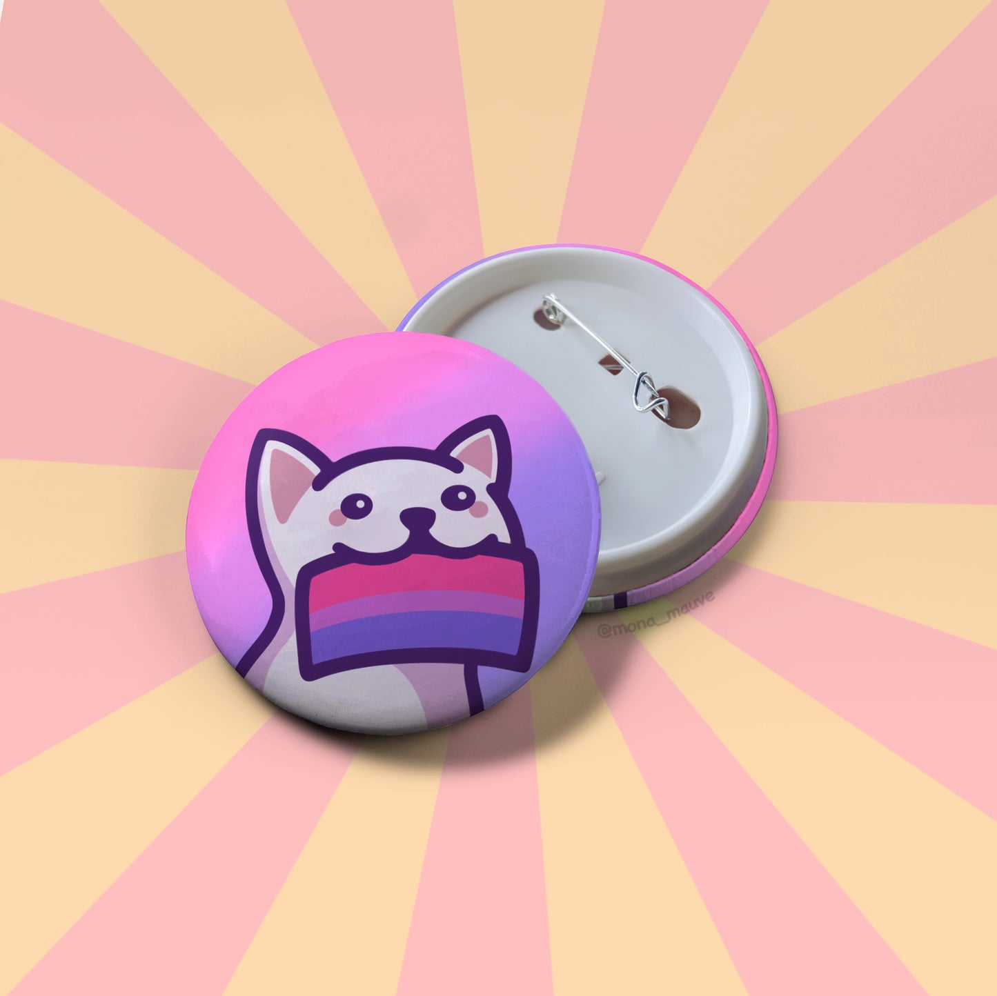 Bisexual Pride Button Badge | Cute Cat Holding a Bi Pride Flag | LGBTQ+ Pride