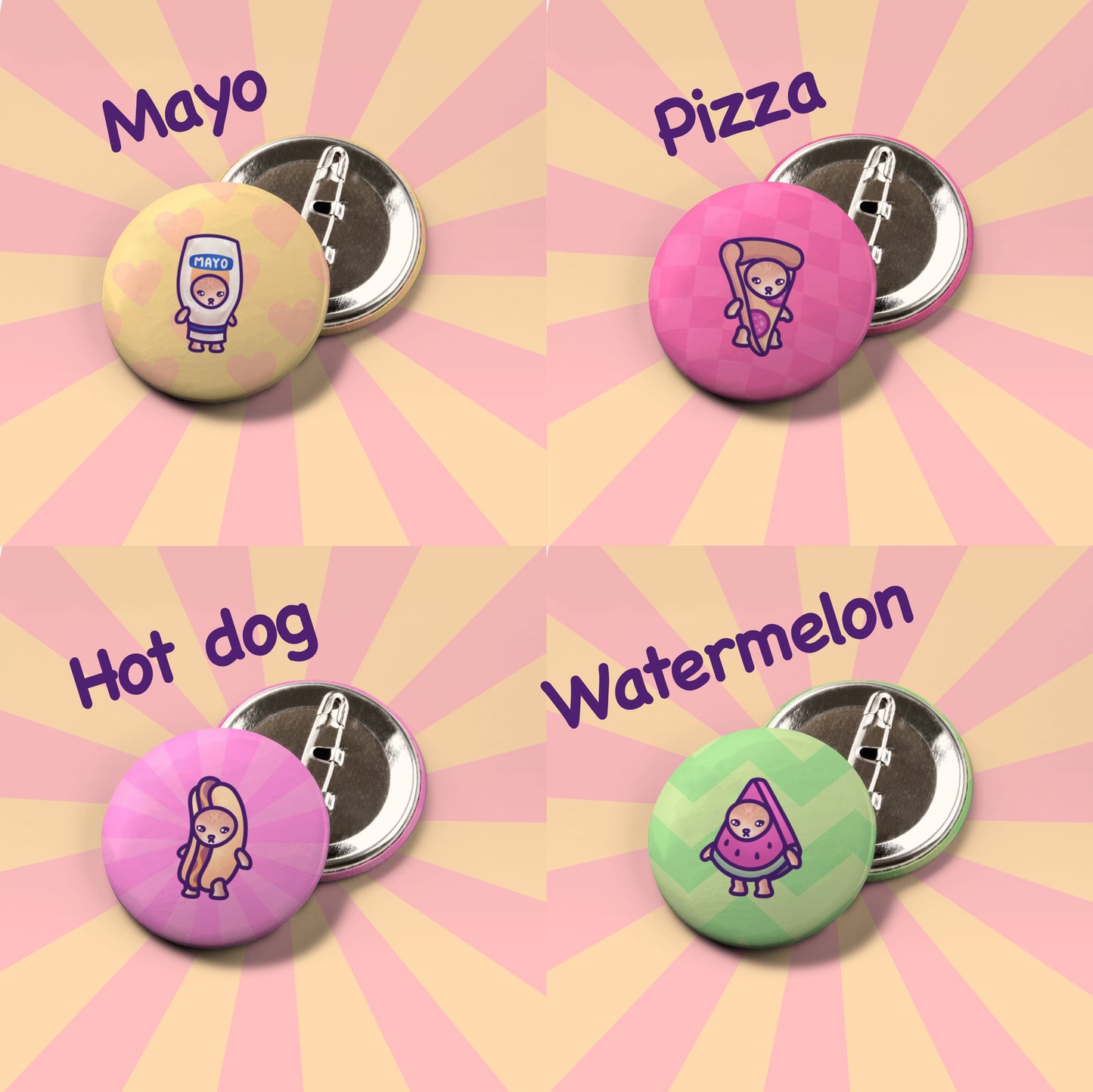 Snack Cat Button Badge | Funny Round Button Pin for Backpack, Beanie, Tote Bag | Banana, Watermelon, Taco, Pizza Cat | Gift for Her or Him