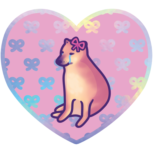Holographic Cheems Meme Sticker | Sad Doge