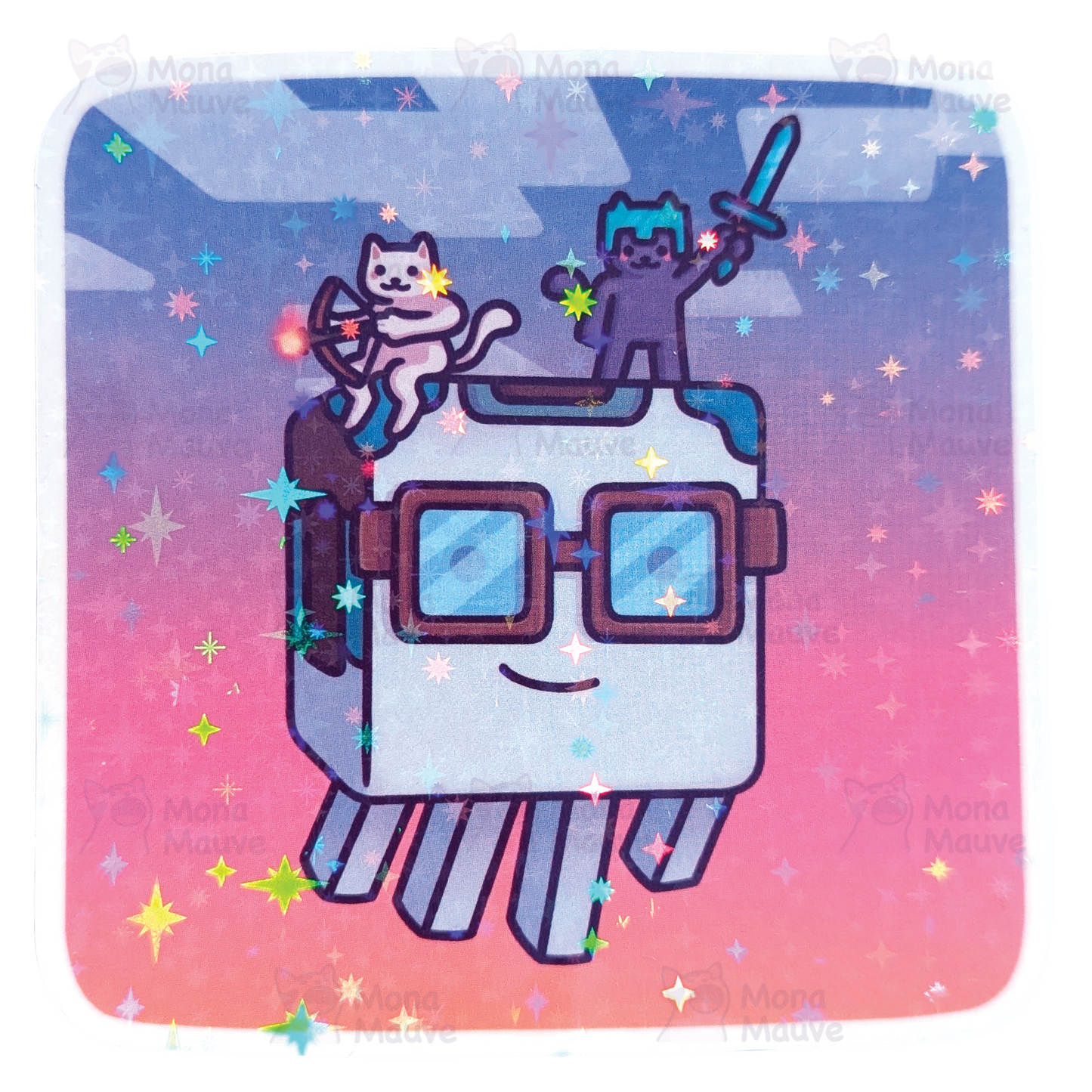 Funny Holographic Gamer Cat Sticker | Cats In a Video Game