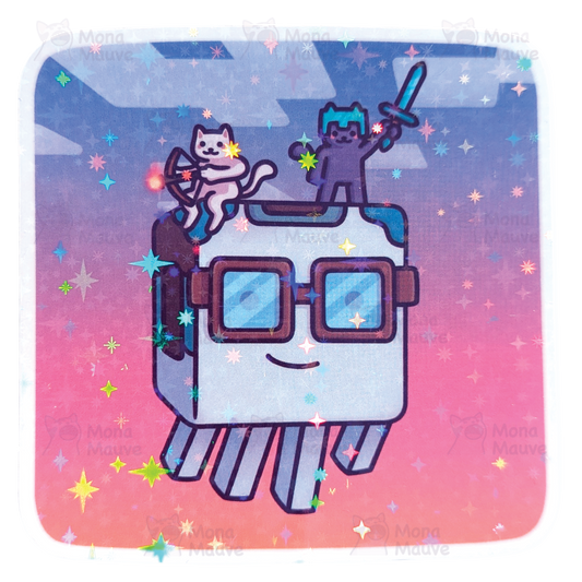 Funny Holographic Gamer Cat Sticker | Cats In a Video Game