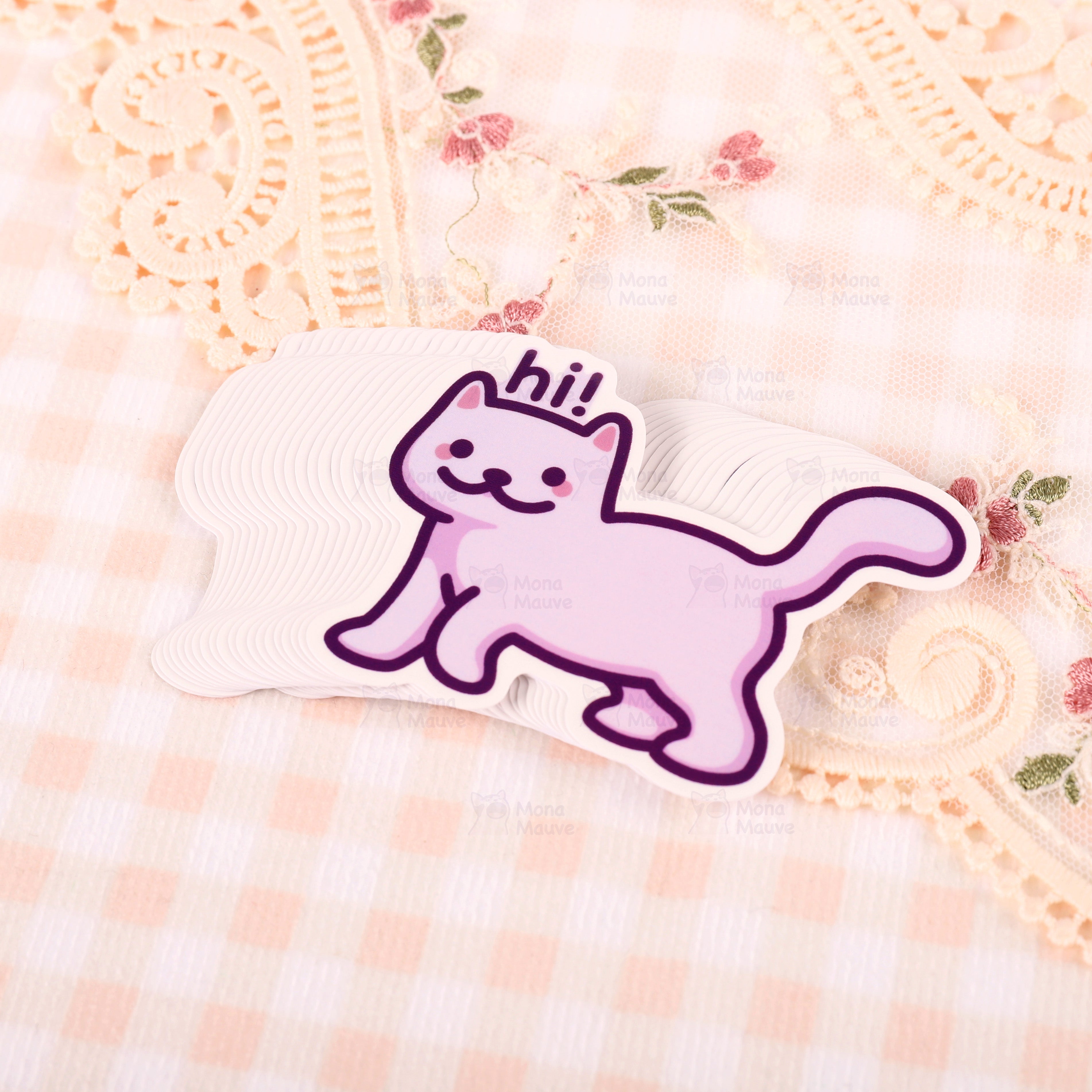 Hi Cat Sticker Hi! Cat | Cute Cat Meme Vinyl Sticker – monamauve