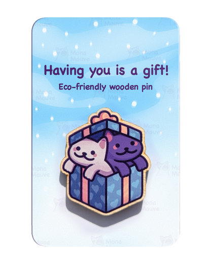 Cute Cat Christmas Wooden Pin