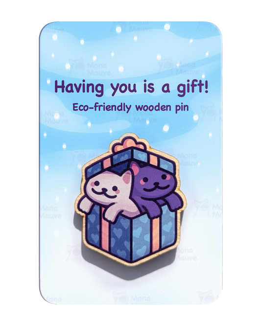 Cute Cat Christmas Wooden Pin