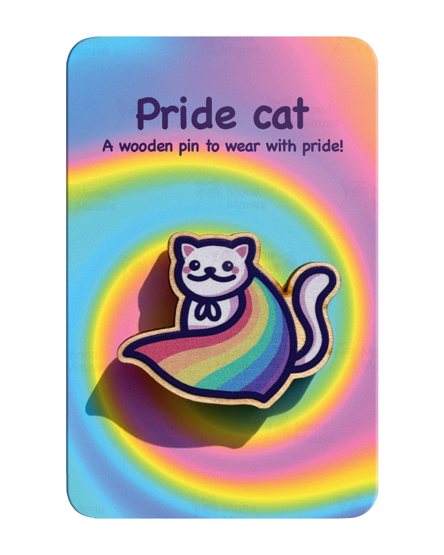 LGBTQ+ Pride Kitten Badge | Cute Cat Wooden Pin