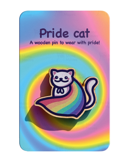 LGBTQ+ Pride Kitten Badge | Cute Cat Wooden Pin