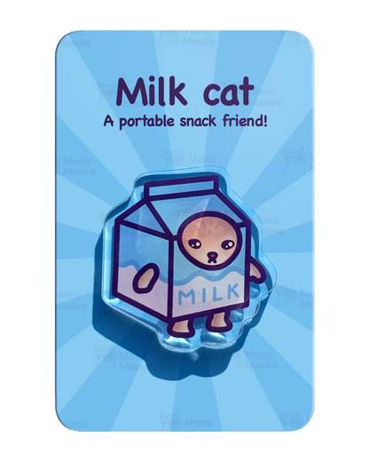 Milk Cat Pin | Snack Cats Collection | 40mm Acrylic Badge Butterfly Clutch