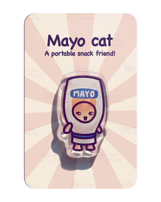 Mayo Cat Pin | Snack Cats Collection | 40mm Acrylic Badge Butterfly Clutch