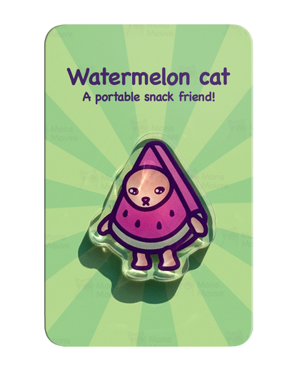 Watermelon Cat Pin | Snack Cats Collection | 40mm Acrylic Badge Butterfly Clutch