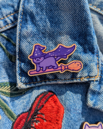 Wizard Cat Pin Badge | Cute Halloween Wooden Pin