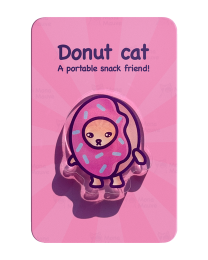 Donut Cat Pin | Snack Cats Collection | 40mm Acrylic Badge Butterfly Clutch