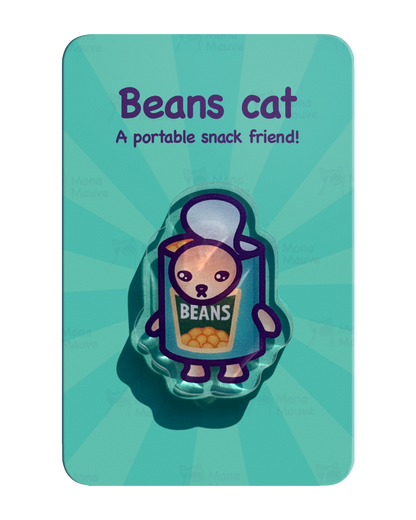 Beans Cat Pin | Snack Cats Collection | 40mm Acrylic Badge Butterfly Clutch
