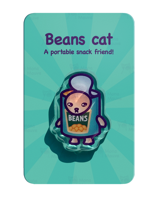 Beans Cat Pin | Snack Cats Collection | 40mm Acrylic Badge Butterfly Clutch