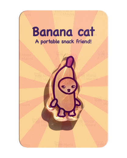 Banana Cat Pin | Snack Cats Collection | 40mm Acrylic Badge Butterfly Clutch