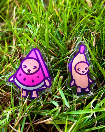 Banana Cat Pin | Snack Cats Collection | 40mm Acrylic Badge Butterfly Clutch
