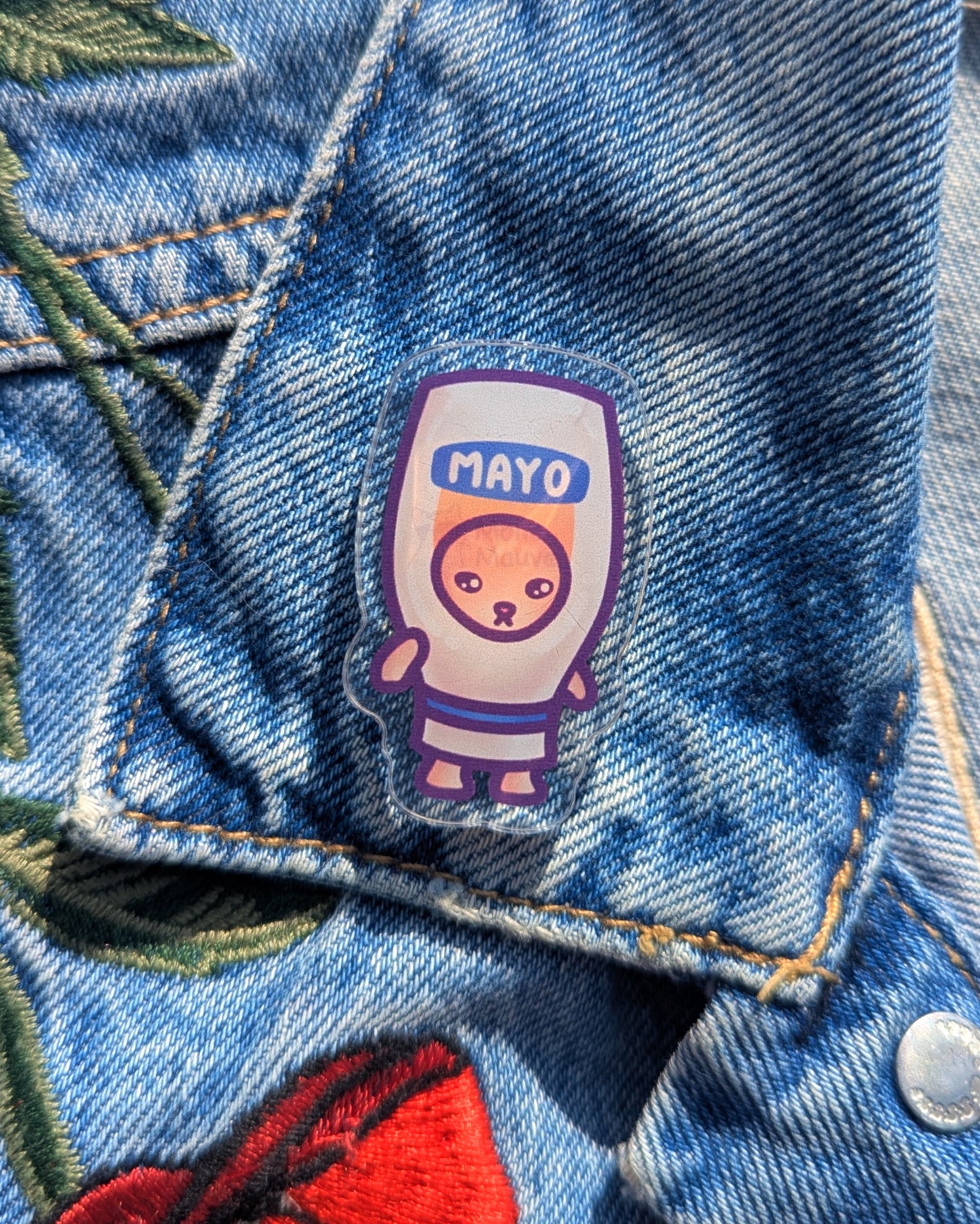 Mayo Cat Pin | Snack Cats Collection | 40mm Acrylic Badge Butterfly Clutch