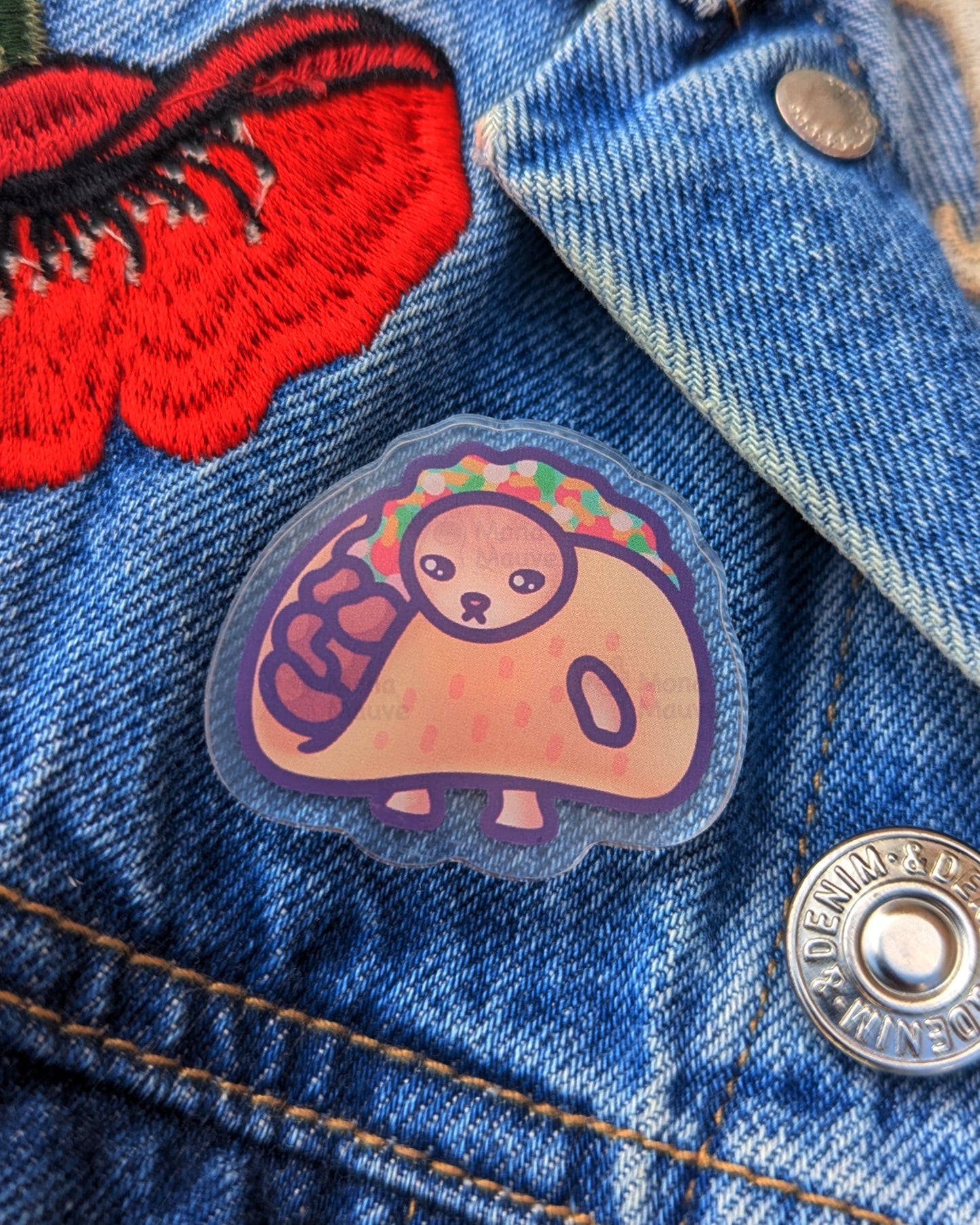 Taco Cat Pin | Snack Cats Collection | 40mm Acrylic Badge Butterfly Clutch