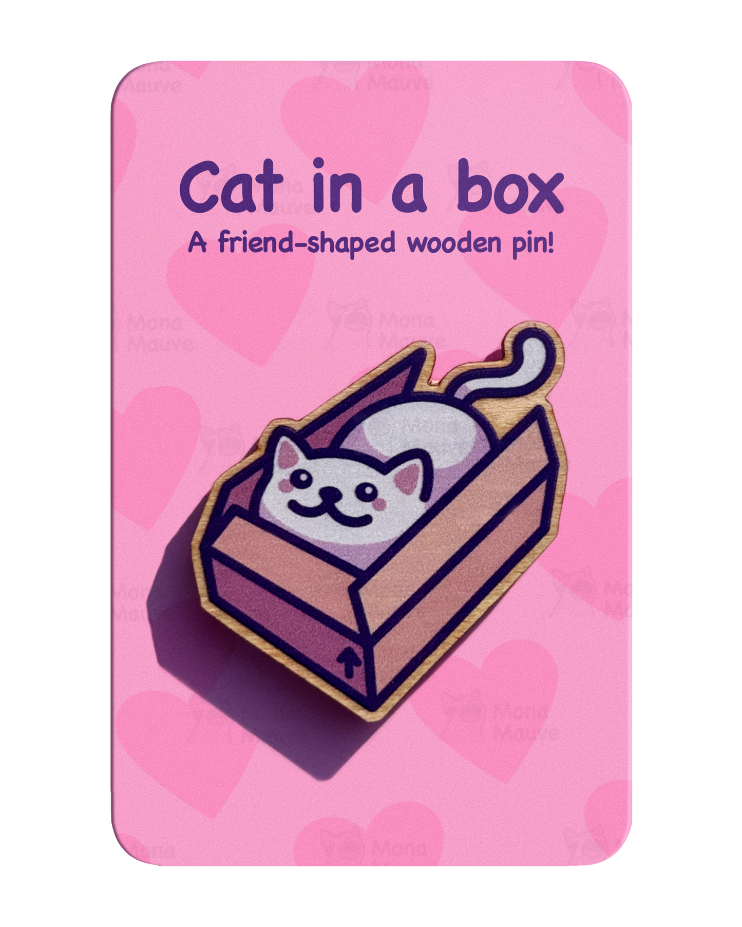 Cat in a Box Pin Badge | Cute Cat Wooden Pin