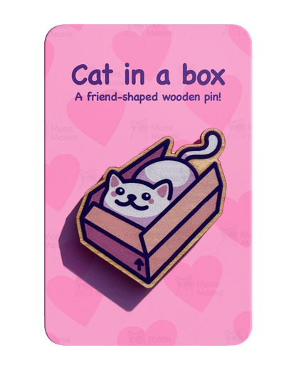 Cat in a Box Pin Badge | Cute Cat Wooden Pin