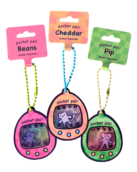 Pocket Pals Shaker Keychain | Virtual Pet Cat Keychain | Glitter Acrylic Charm